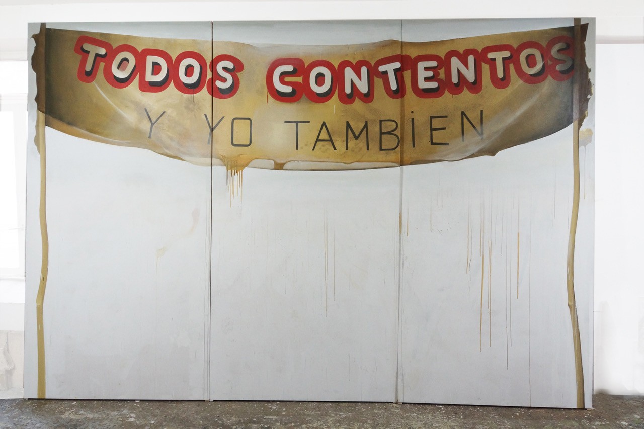 Carlos Kusnir, Sans titre (Todos Contentos y yo tambien), 2019.Acrylique sur bois, 310 x 459 cm. Achat à la galerie Eric Dupont. Collection Frac île-de-france. ©DR