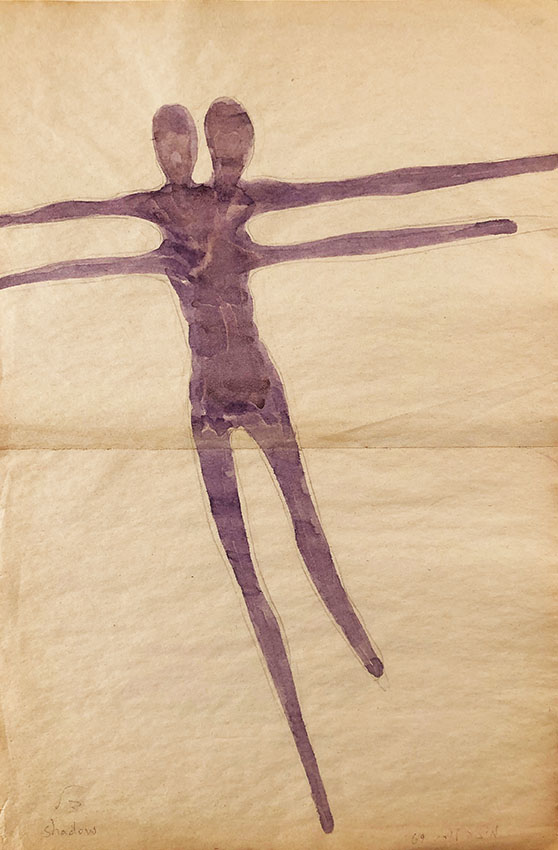 Micha Laury, Shadow, 1969. Encre, aquarelle et crayons sur papier,40,5 x 27 cm. Don de l’artiste. Collection Frac Franche-Comté. © Adagp, Paris