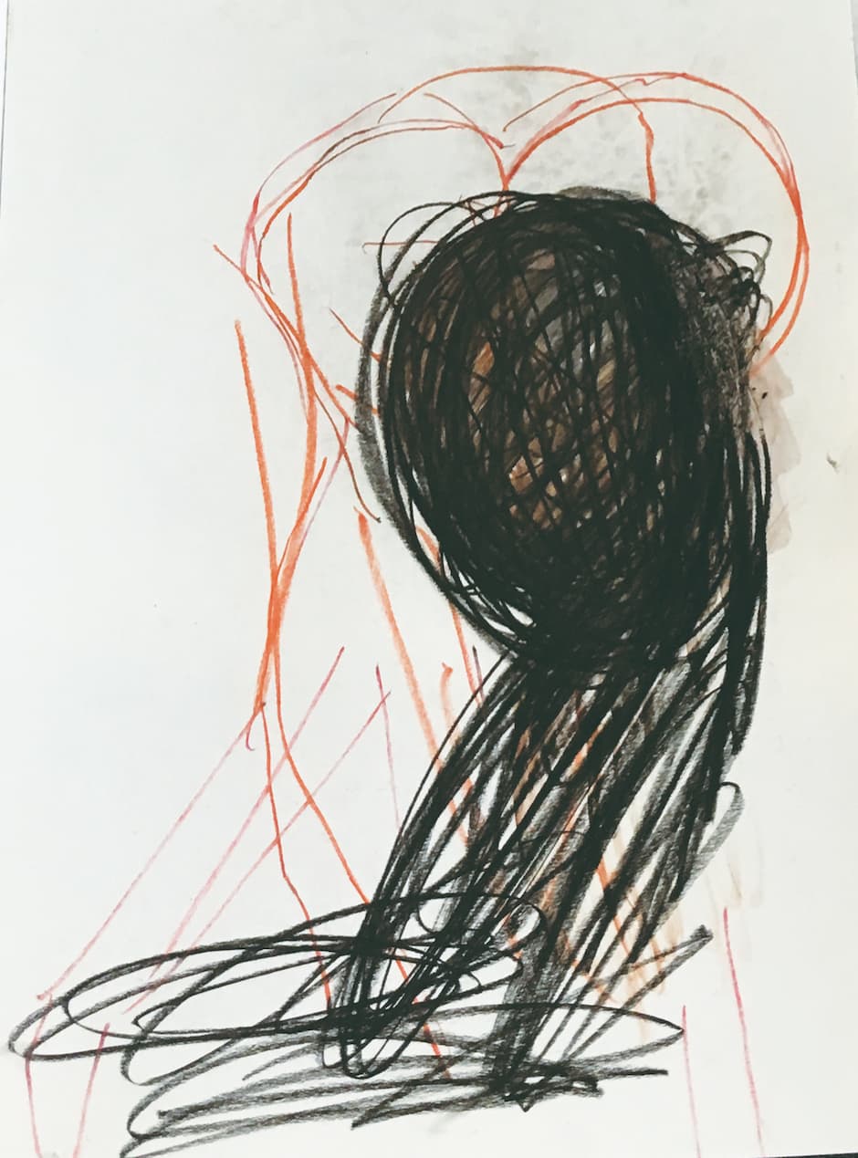 Marina De Caro, Grammaire de l'âme 2, 2015. Fusain et crayon de couleur sur papier, 40 x 30 cm. Achat à l'artiste. Collection Frac Provence-Alpes-Côte d'Azur. © droits réservés