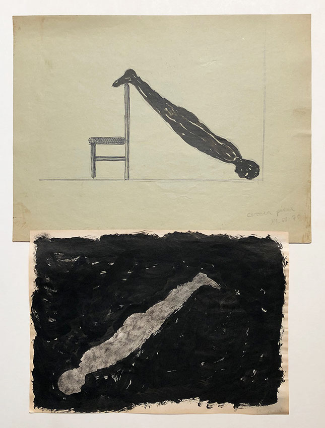 Micha Laury, Body corner, 1968 – 1975. Encre, aquarelle et crayons sur papier,46 x 34 cm. Don de l’artiste. Collection Frac Franche-Comté. © Adagp, Paris