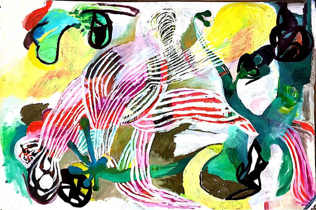 Marina de Caro, Rose ciel, 2012. Huile en baton et encre sur papier, 150 x 220 cm. Achat à l'artiste. Collection Frac Provence-Alpes-Côte d'Azur. © droits réservés