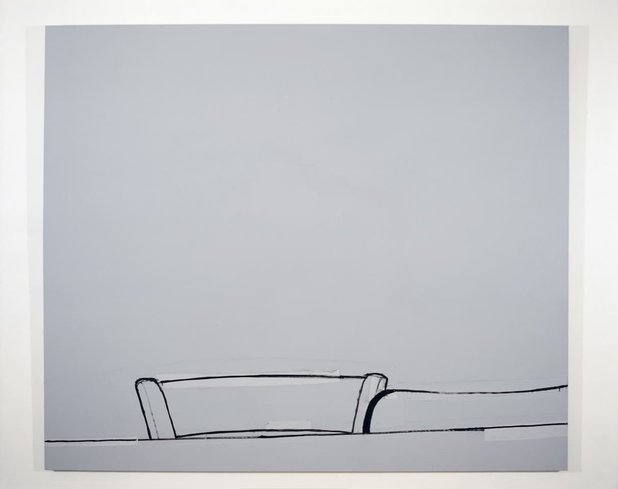 Olivier Lemesle, Intérieur de la cuisine, 1993. Peinture acrylique et papier kraft sur toile, 175 x 205 cm. Achat à l’artiste. Collection Frac Bretagne. © droits réservés