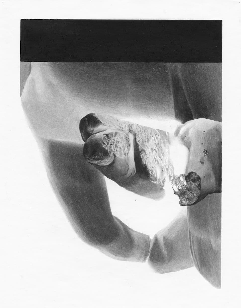 Guillaume Millet, Sans titre. De l’ensemble Statuere, 2018. Crayon noir et gris sur papier, 37 x 29 cm. Achat à l’artiste.