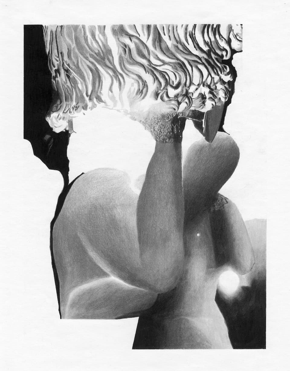 Guillaume Millet, Sans titre. De l’ensemble Statuere, 2018. Crayon noir et gris sur papier, 37 x 29 cm. Achat à l’artiste. Collection Frac Bretagne. © droits réservés