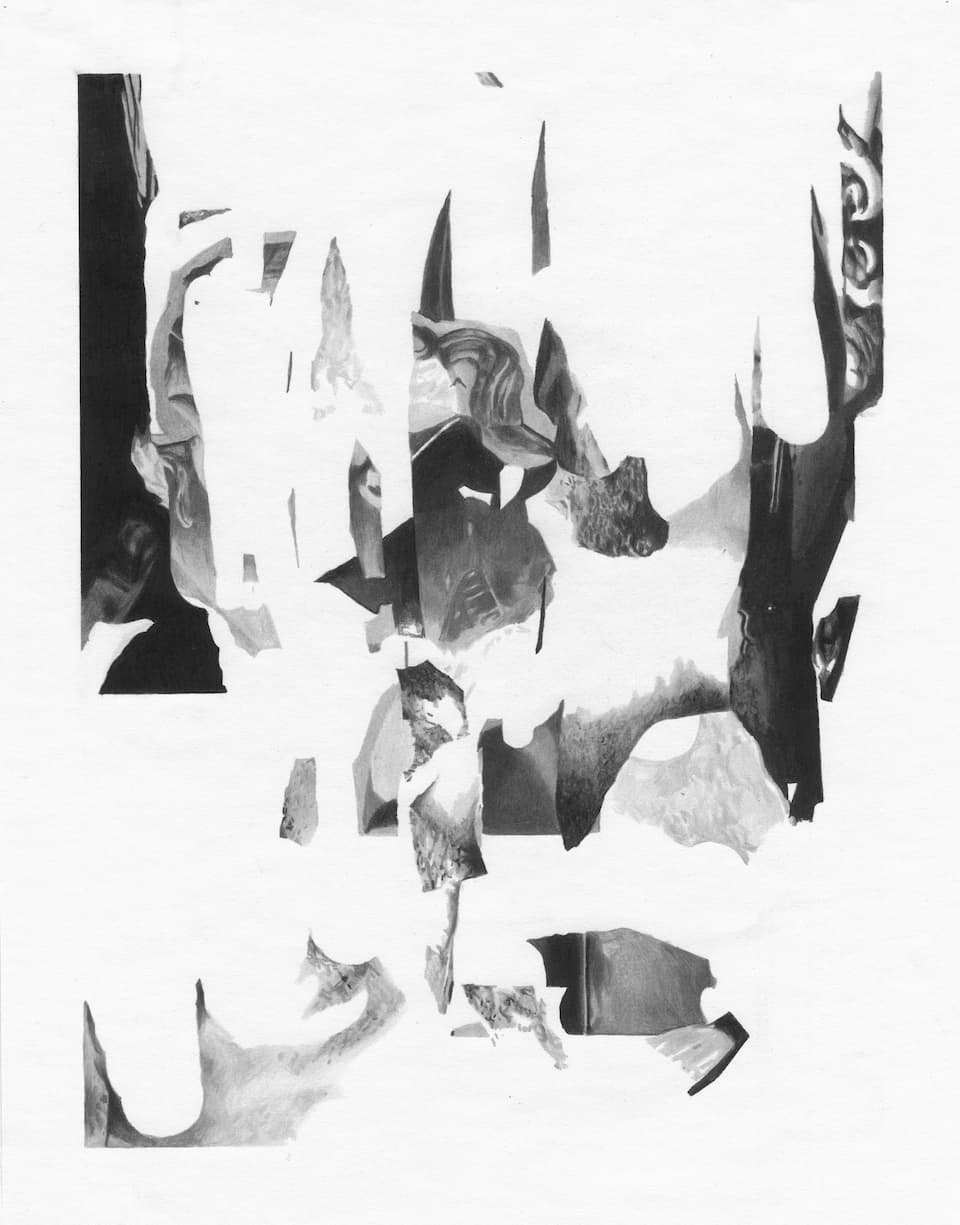 Guillaume Millet Sans titre. De l’ensemble Statuere, 2018. Crayon noir et gris sur papier, 37 x 29 cm. Achat à l’artiste. Collection Frac Bretagne. © droits réservés