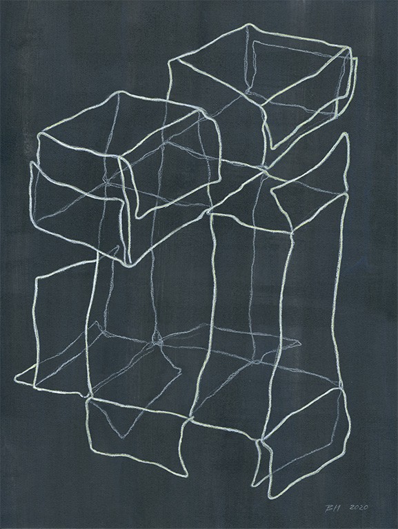 Brigitte Mahlknecht, Fast architektur 1, 2020. Dessin, Crayon gras sur papier apprêté à l'acrylique, 55,8 x 42 cm. Collection FRAC Centre. ©DR