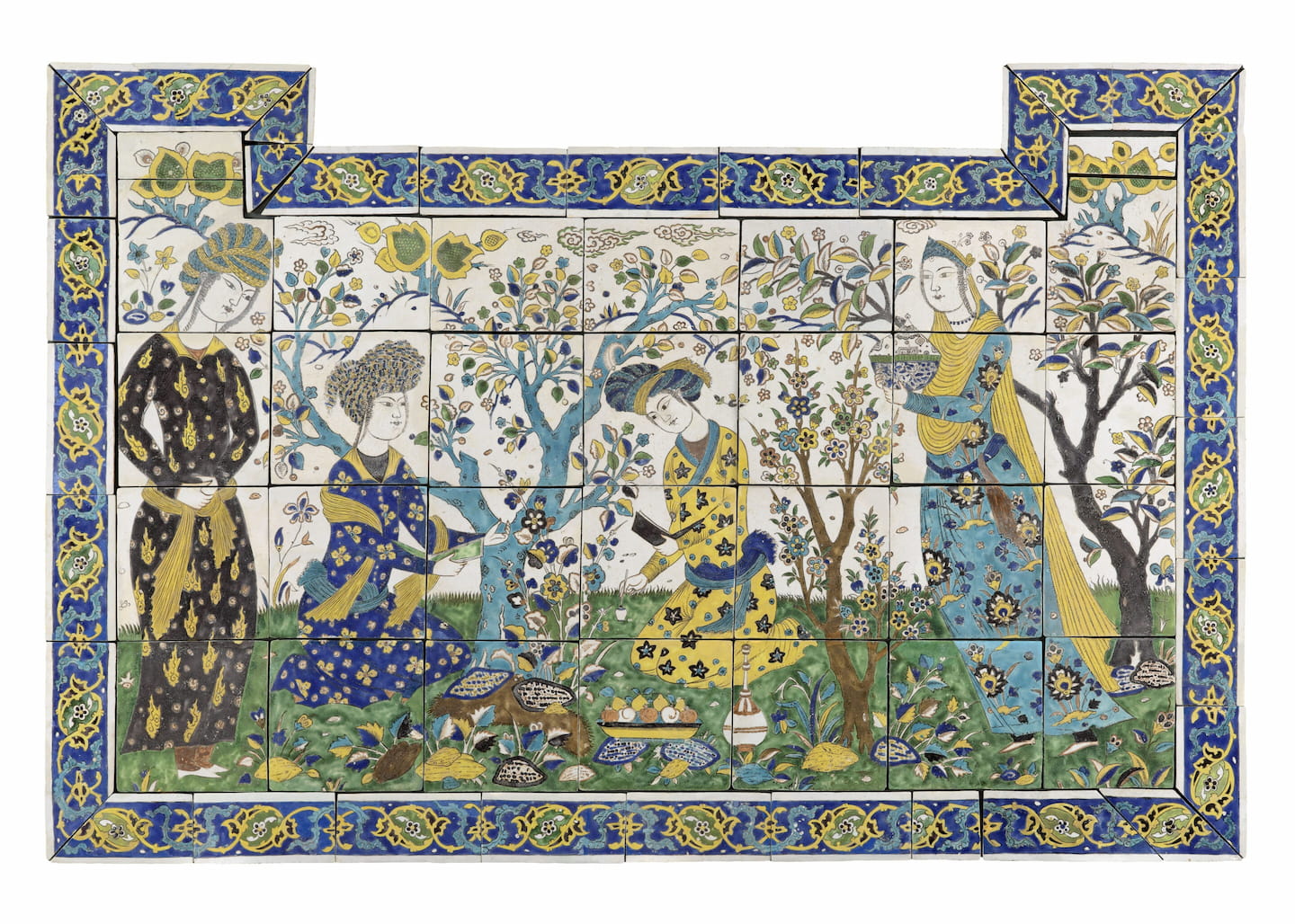Panneau de revêtement à la Joute poétique Iran, Ispahan XVIIe siècle Céramique 175,7 x 118 x 6 cm © Musée du Louvre, Dist. RMN-Grand Palais / Raphaël Chipault