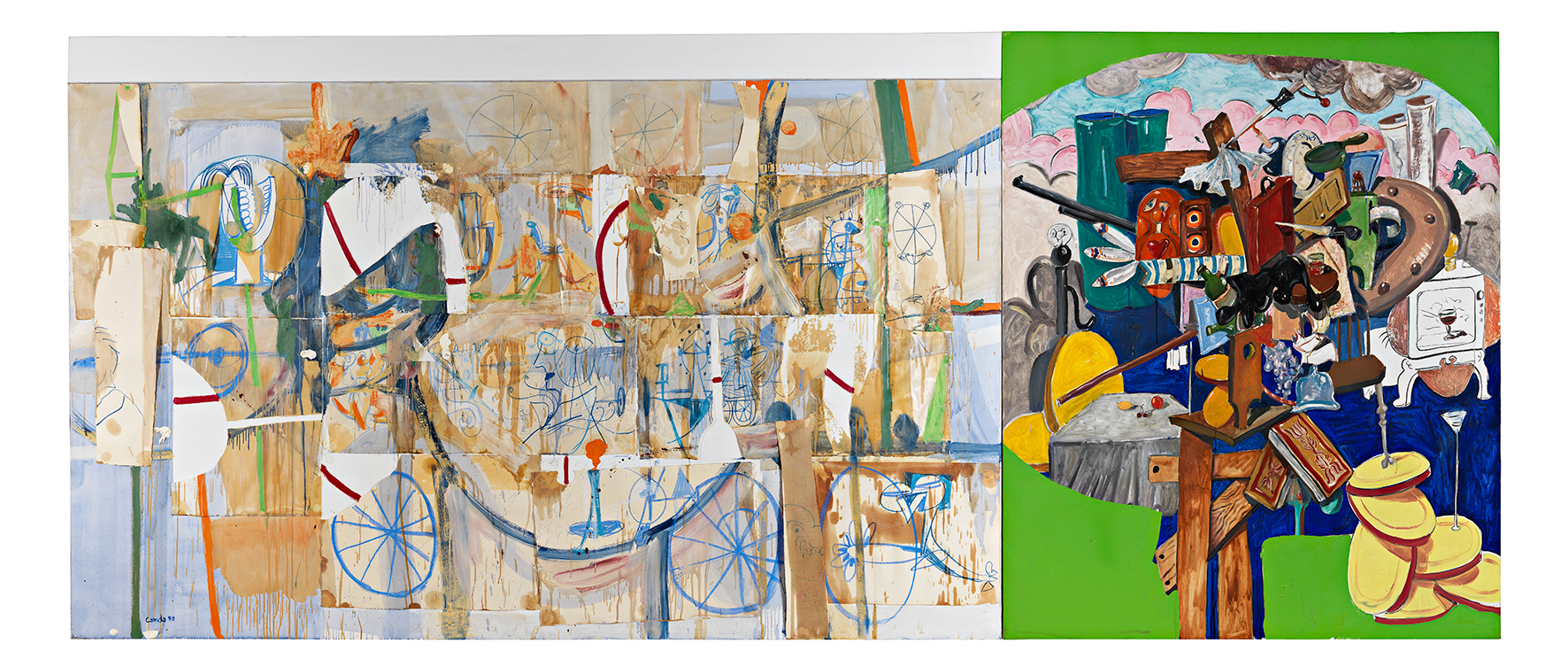 George CONDO - Collage Expanded Composition Combination - 1990, Huile et collage sur toile - 195 x 460 cm - Collection FRAC Auvergne - Année d'acquisition : 2001