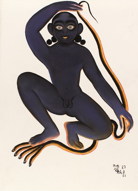 Shine Shivan, Sans titre, 2021, Dessin, Pastel sec et fusain sur papier, 76 × 56 cm. Collection FRAC RÉUNION.
