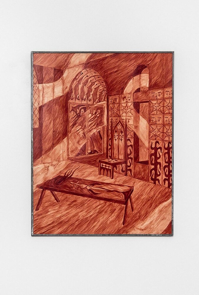 Alison Flora, Tempête de soufre, 2022, Dessin, Sang humain sur papier, 65 x 50 cm, Achat à la DS Galerie en 2023 © Adagp, Paris, 2024