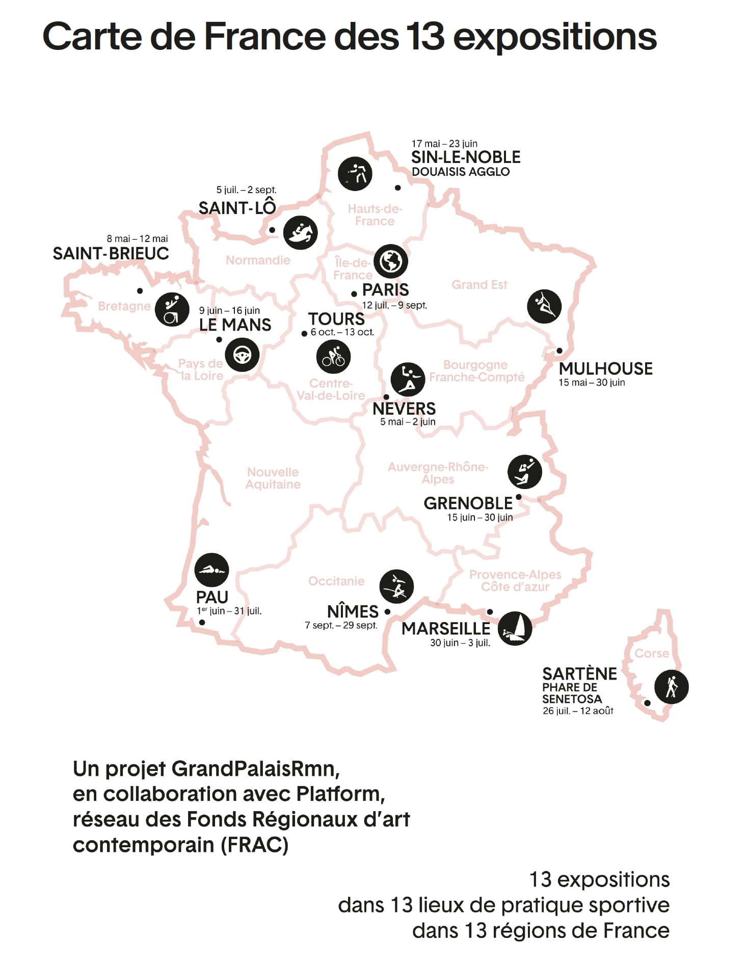Carte de France des 13 expositions