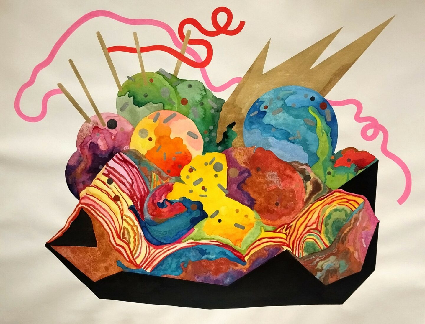 Georges Boulard, Soupe primordiale, aquarelle sur papier, 100 x 140cm &copy; l'artiste